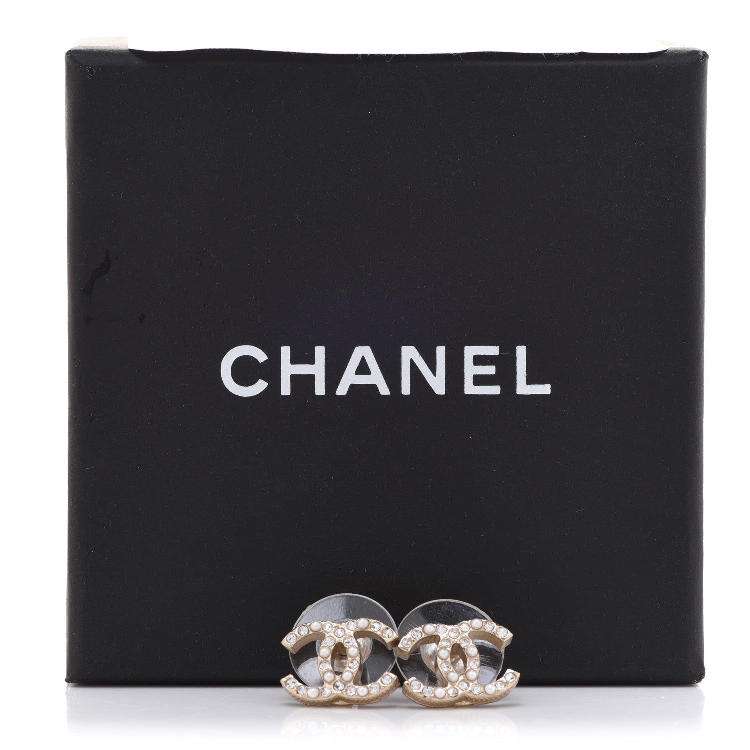 Chanel Pearl Crystal CC Earrings Light Gold 5 of 5