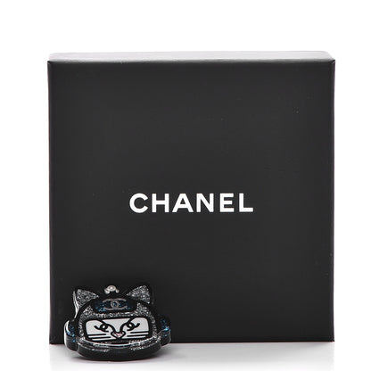 Chanel Resin Emoji Robot Cat Brooch Silver Blue 6 of 6