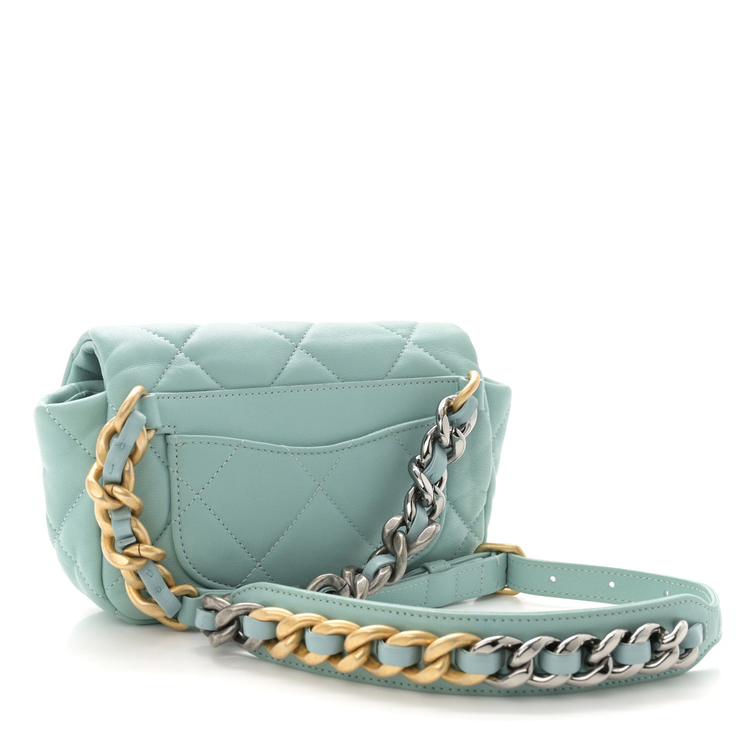 Lambskin Quilted Chanel 19 Waist Bag Light Blue