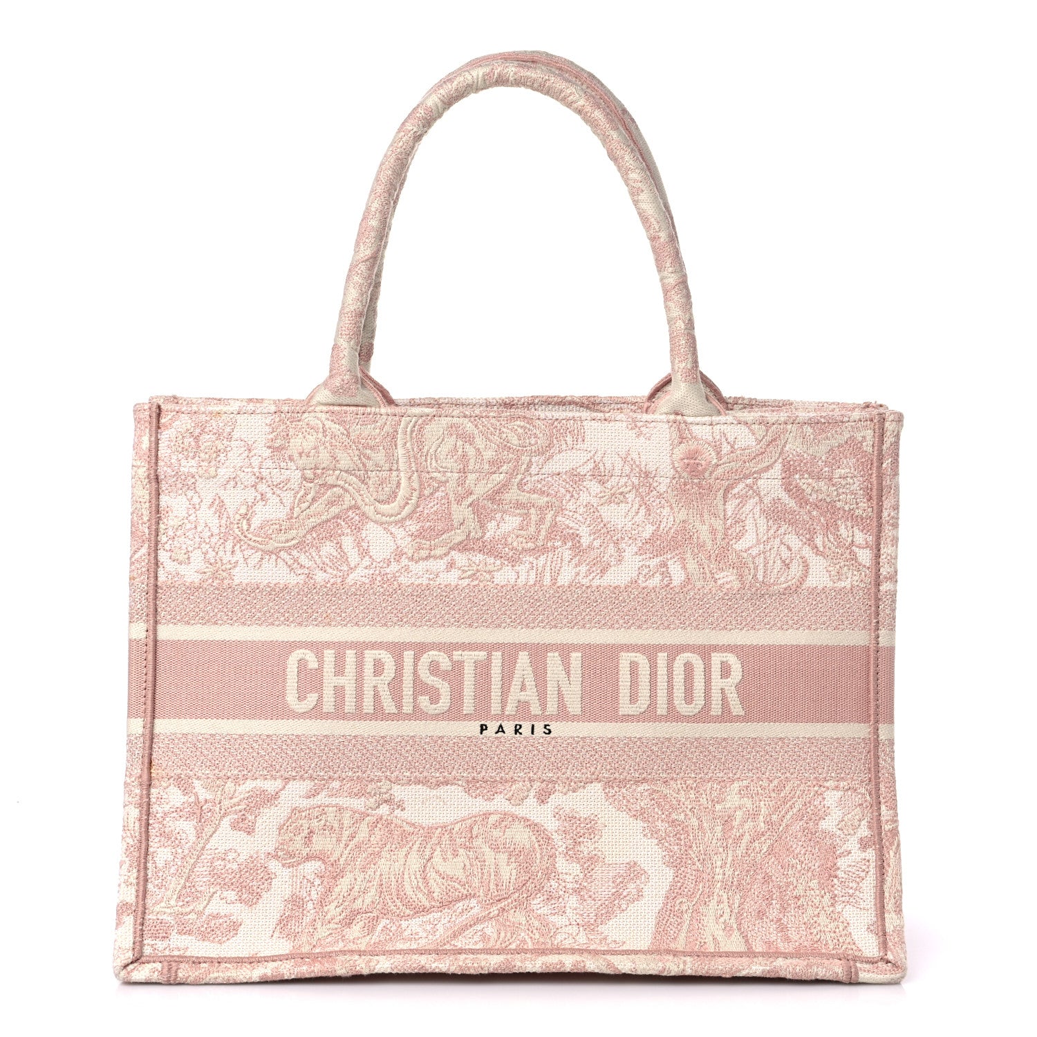 Christian Dior Canvas Embroidered Medium Dioriviera Toile De Jouy Book Tote Rose 1 of 9