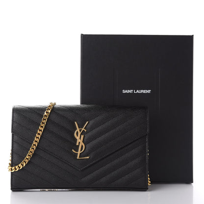 Saint Laurent Grain De Poudre Matelasse Chevron Monogram Chain Wallet Black 10 of 10