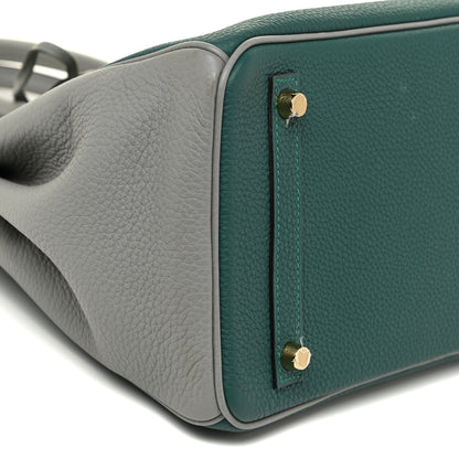 Hermes Togo Bi-Color Horseshoe Birkin 30 Malachite Gris Mouette 8 of 17