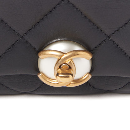 Chanel Calfskin Quilted Accordion Pearl CC Flap Bag Black 7 of 9