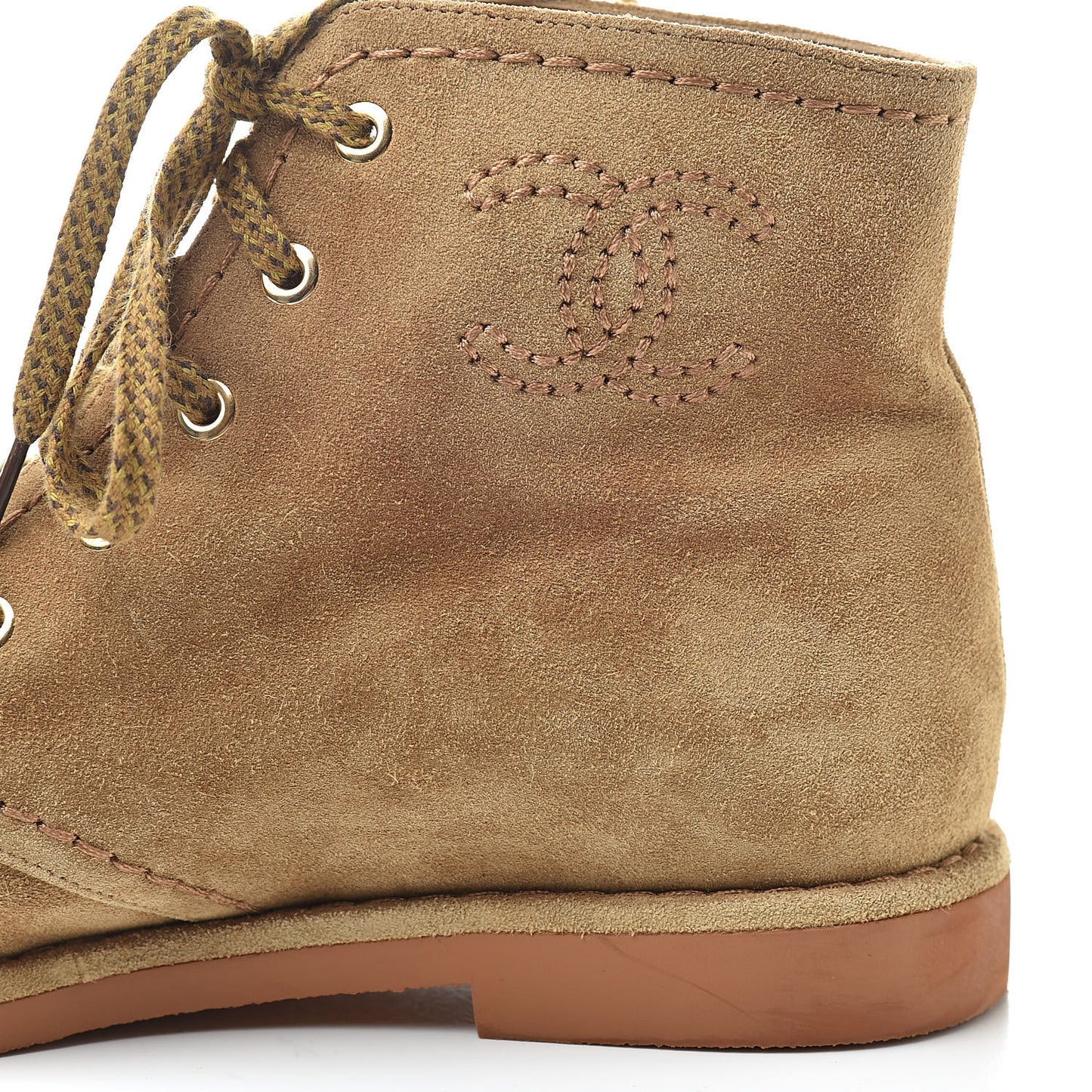 Suede Calfskin Womens Lace Up Short Boots 39.5 Dark Beige