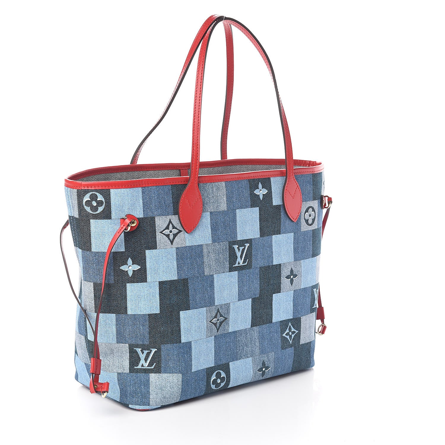 Louis Vuitton Denim Damier Monogram Patchwork Neverfull Blue Rouge 3 of 10