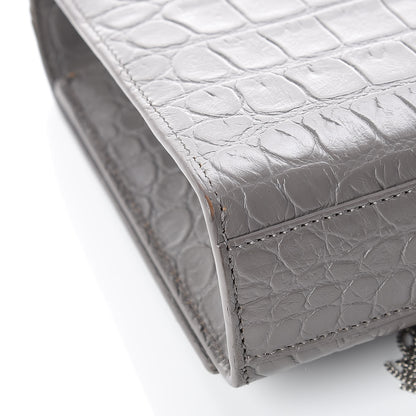 Saint Laurent Calfskin Crocodile Embossed Medium Classic Monogram Kate Tassel Satchel Fog 14 of 15