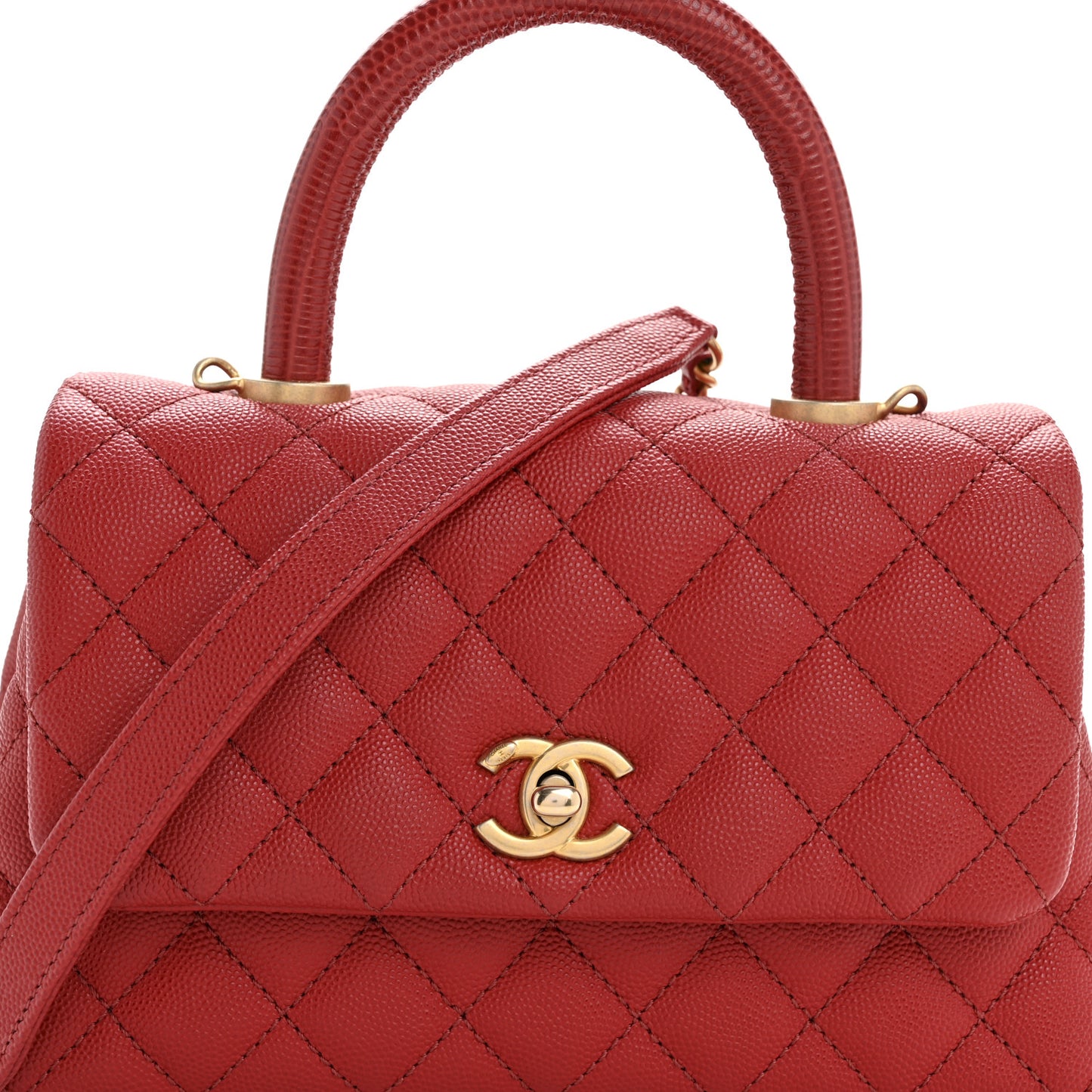 Caviar Lizard Embossed Quilted Mini Coco Handle Flap Red