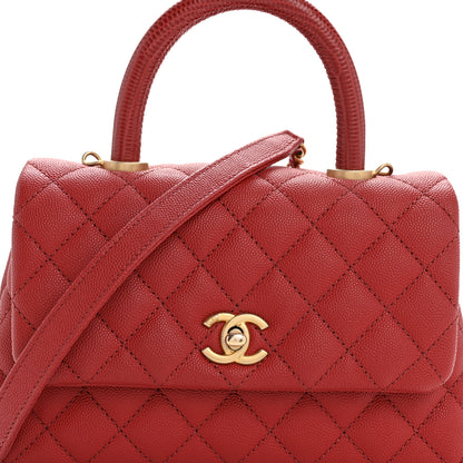Chanel Caviar Lizard Embossed Quilted Mini Coco Handle Flap Red 8 of 11