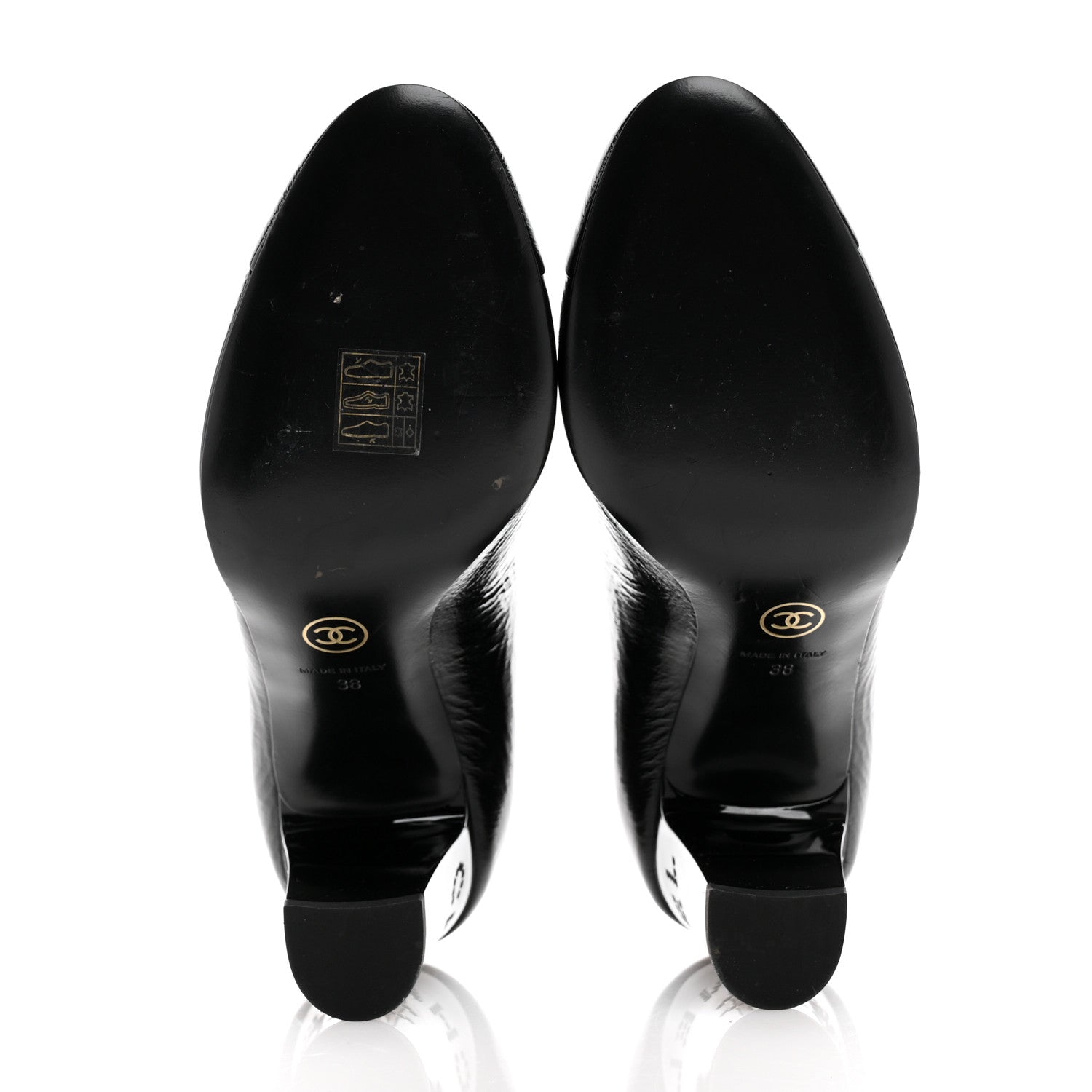 Chanel Patent Calfskin Crystal Cap Toe Logo Pumps 38 Black 6 of 11
