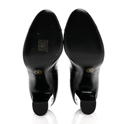 Chanel Patent Calfskin Crystal Cap Toe Logo Pumps 38 Black 6 of 11