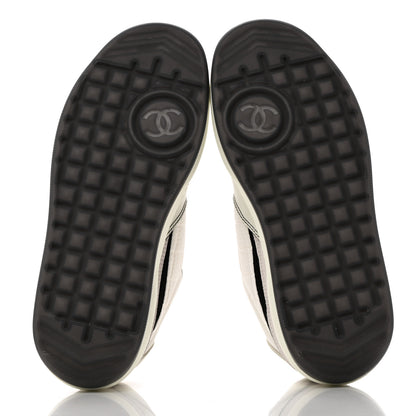 Chanel Suede Fabric Calfskin Womens CC Sneakers 36 White Light Gray 5 of 8