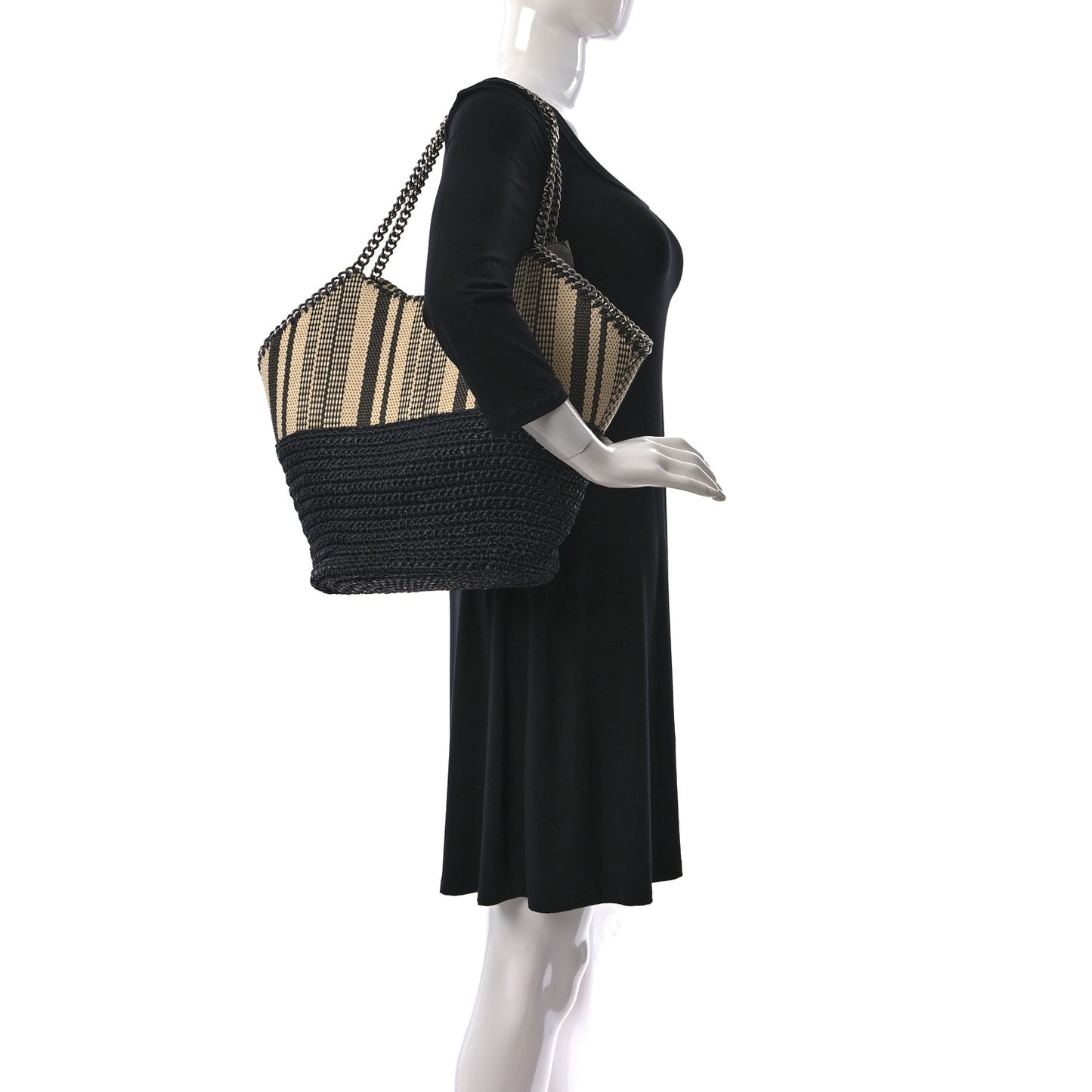 Raffia Large Striped Falabella Tote Bag Black