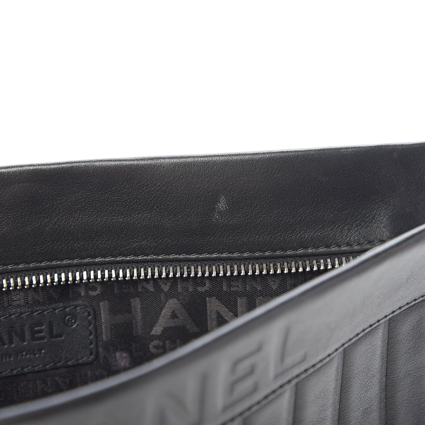 Calfskin Vertical Quilted Lax Clutch With Chain Black