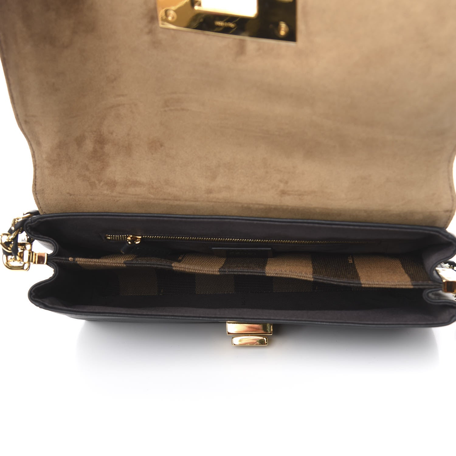 Fendi Calfskin Paris Pequin Small Shoulder Bag Black 5 of 10