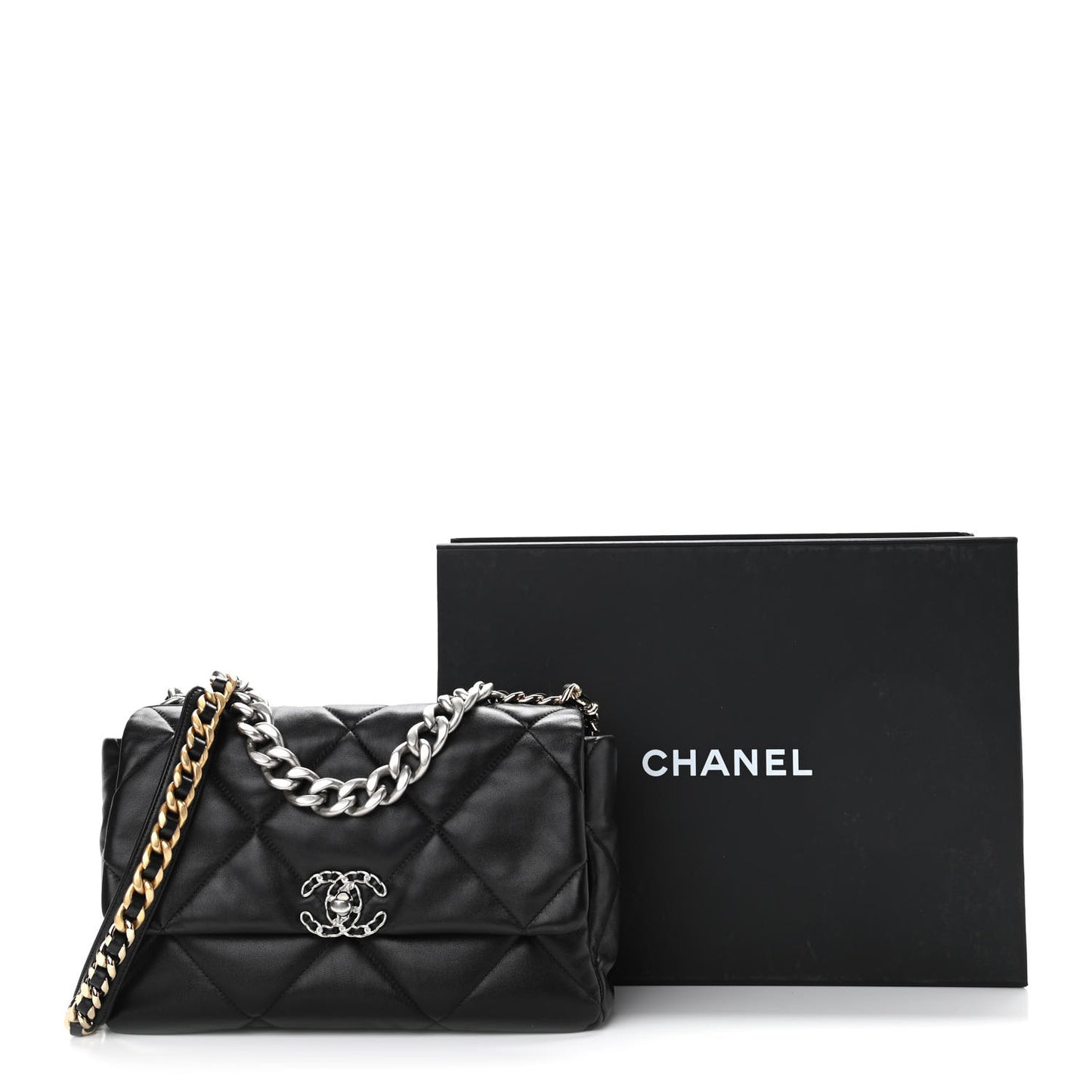 Lambskin Quilted Large Chanel 19 Flap Black