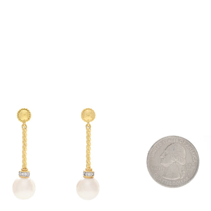 David Yurman 18K Yellow Gold Diamond Pearl Drop Earrings 2 of 4