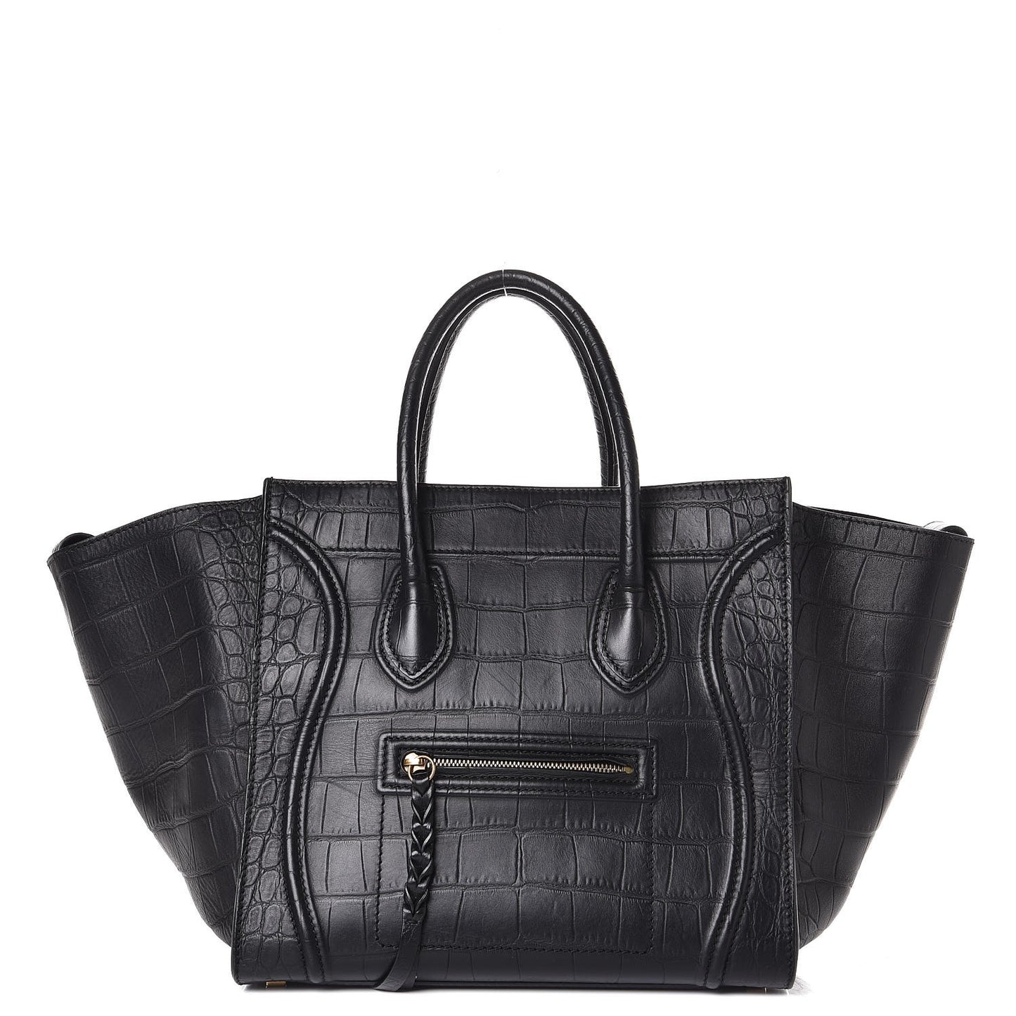 Crocodile Embossed Calfskin Medium Phantom Luggage Black