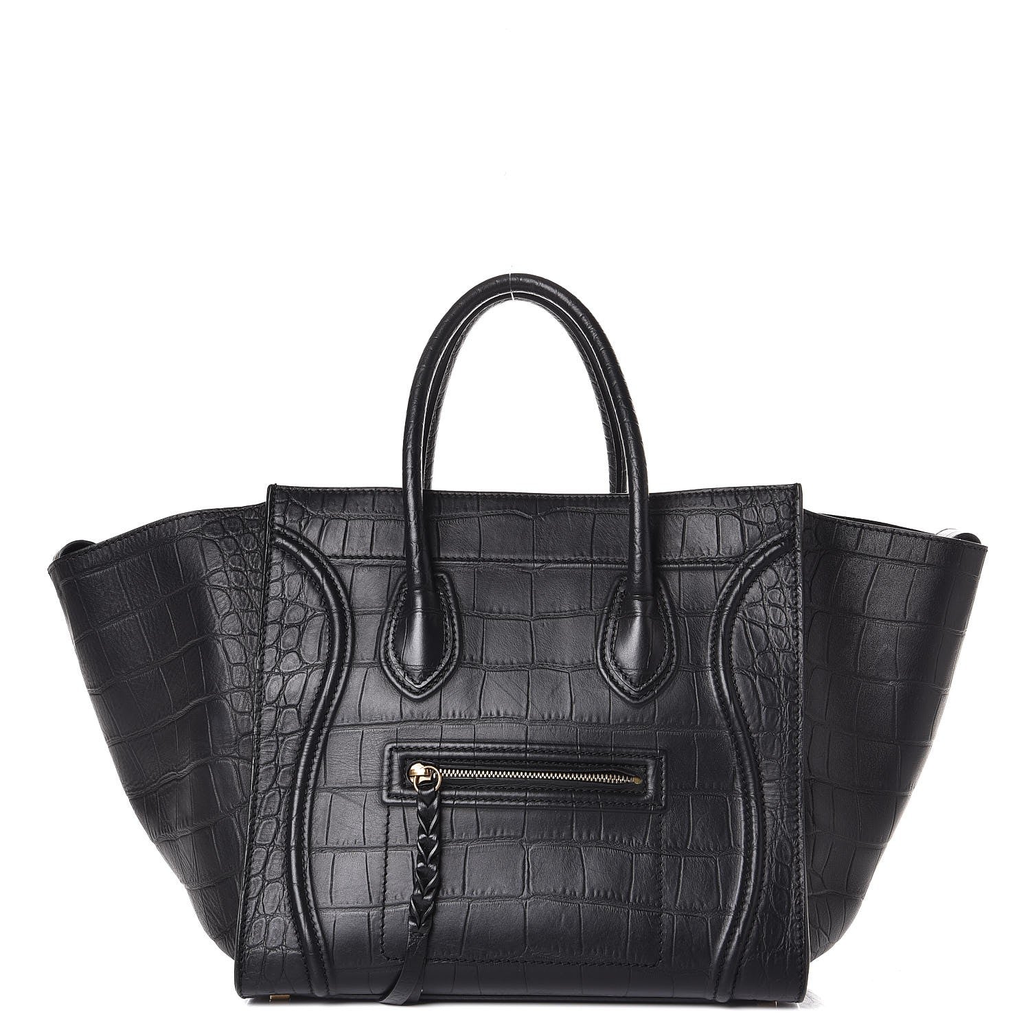 Celine Crocodile Embossed Calfskin Medium Phantom Luggage Black 1 of 10