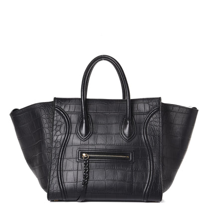 Celine Crocodile Embossed Calfskin Medium Phantom Luggage Black 1 of 10