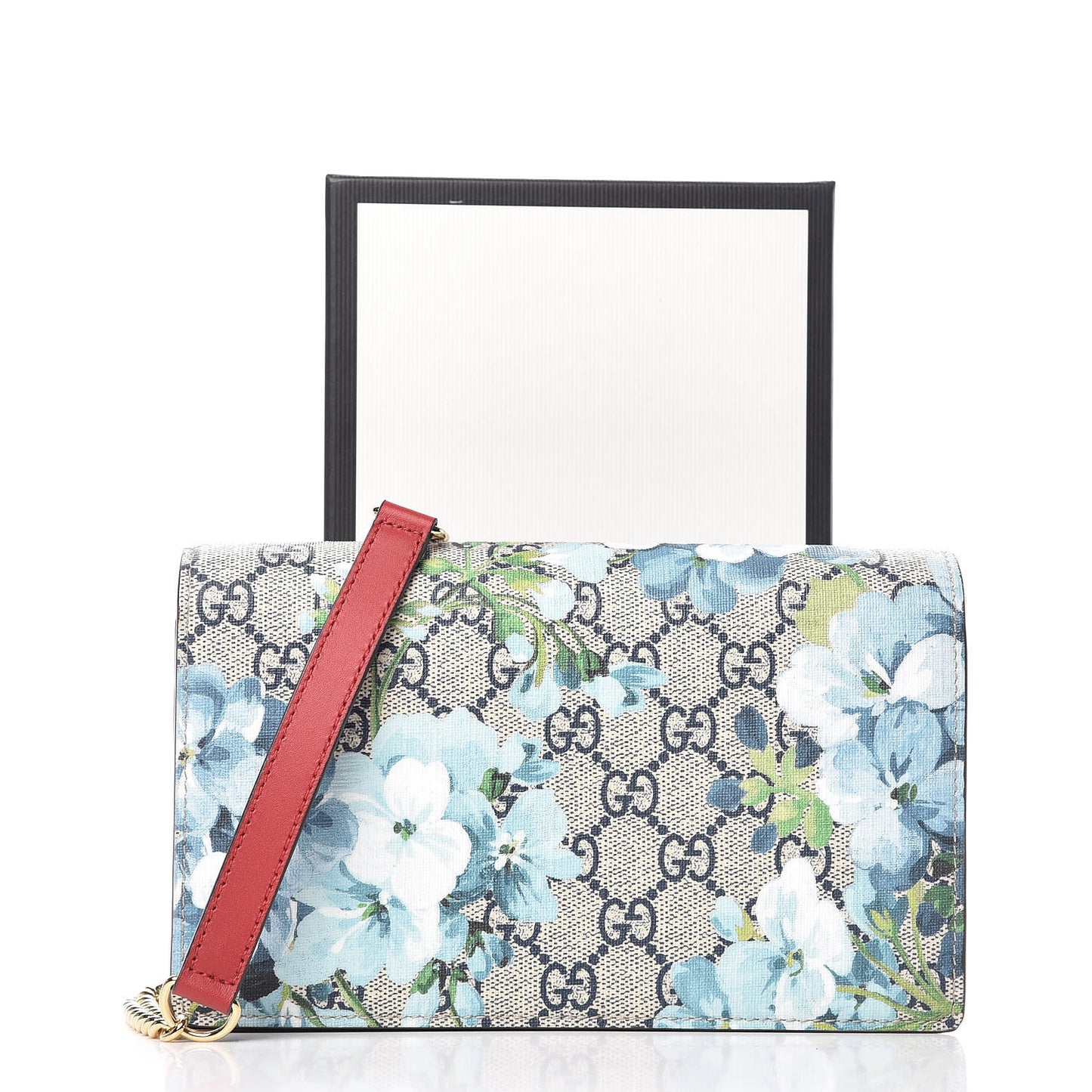 GG Supreme Monogram Blooms Chain Wallet Blue