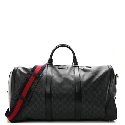 Gucci Soft GG Supreme Monogram Appia Calfskin Web Large Carry On Duffle Bag Black Grey 1 of 16