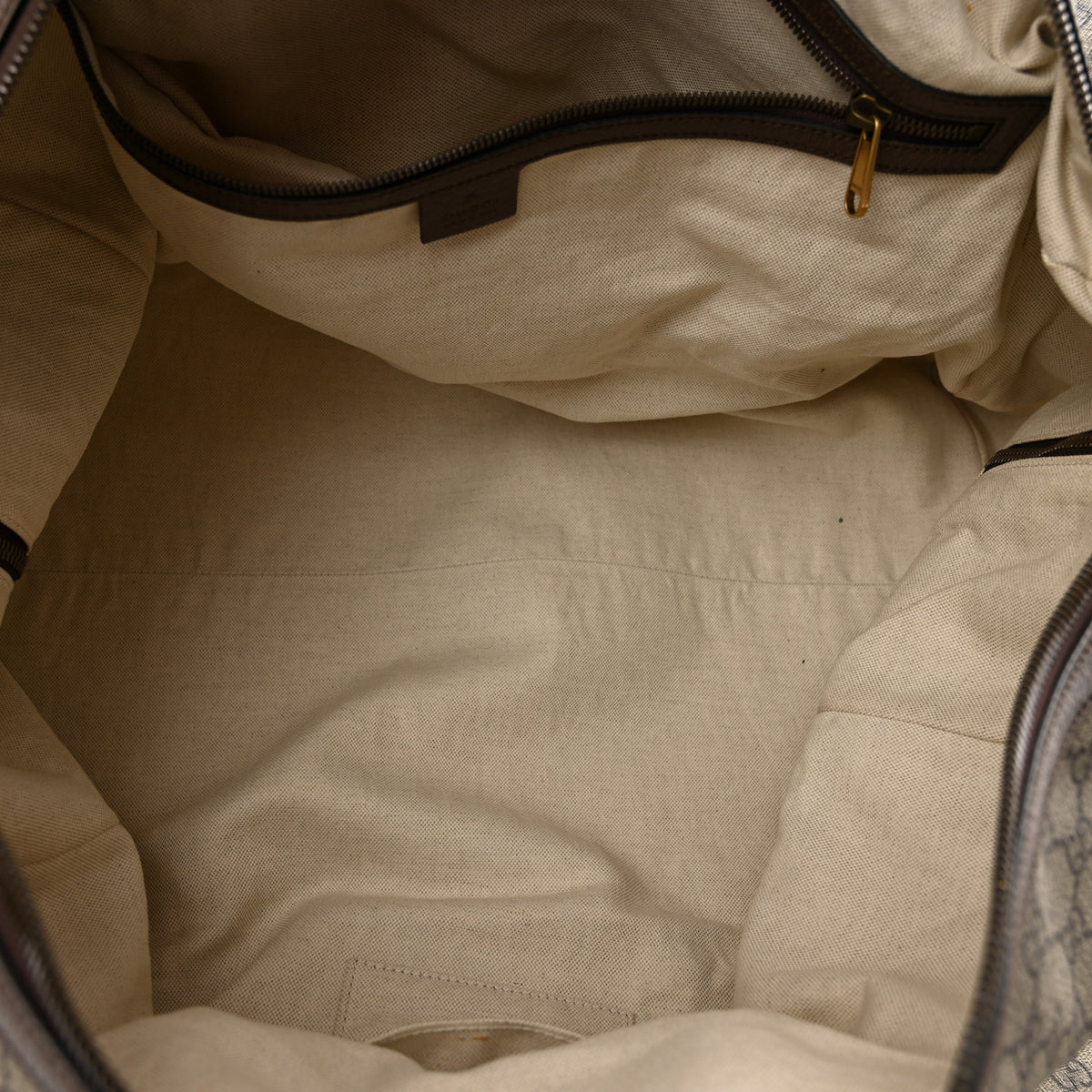 Gucci GG Supreme Monogram Textured Dollar Calfskin Web Large Savoy Duffle Bag Beige Ebony New Acero 4 of 12