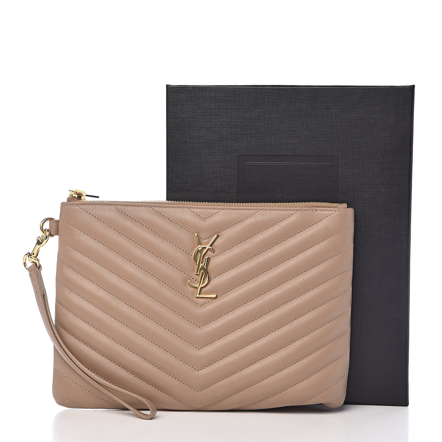 Calfskin Matelasse Chevron Monogram A5 Wristlet Light Taupe