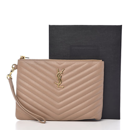Saint Laurent Calfskin Matelasse Chevron Monogram A5 Wristlet Light Taupe 9 of 9
