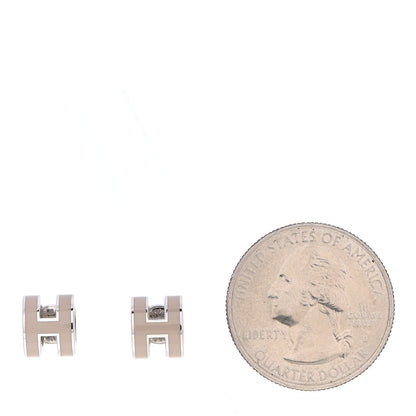 Hermes Palladium Lacquered Mini Pop H Earrings Marron Glace 2 of 4