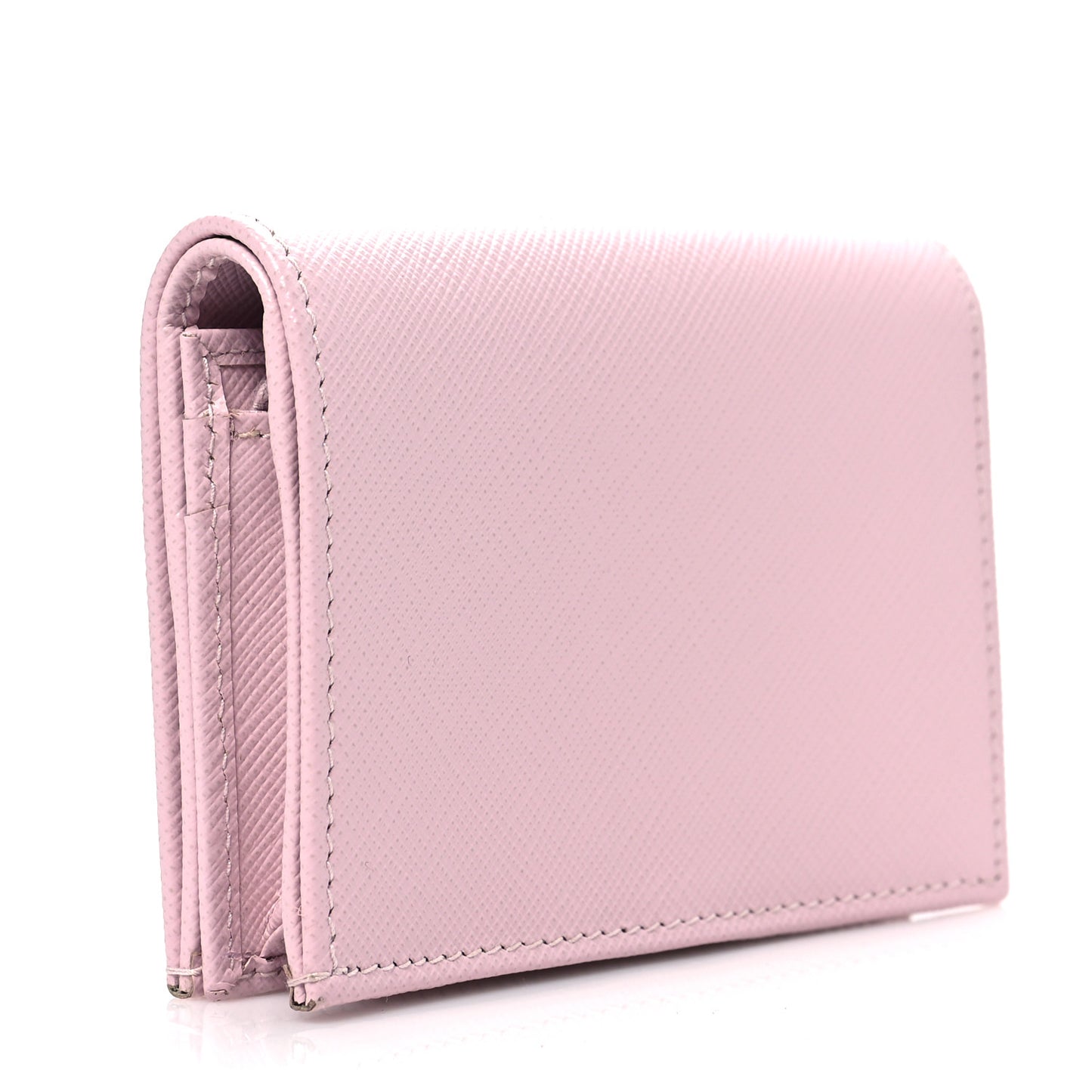 Saffiano Triangle Flap Compact Wallet Black Light Pink