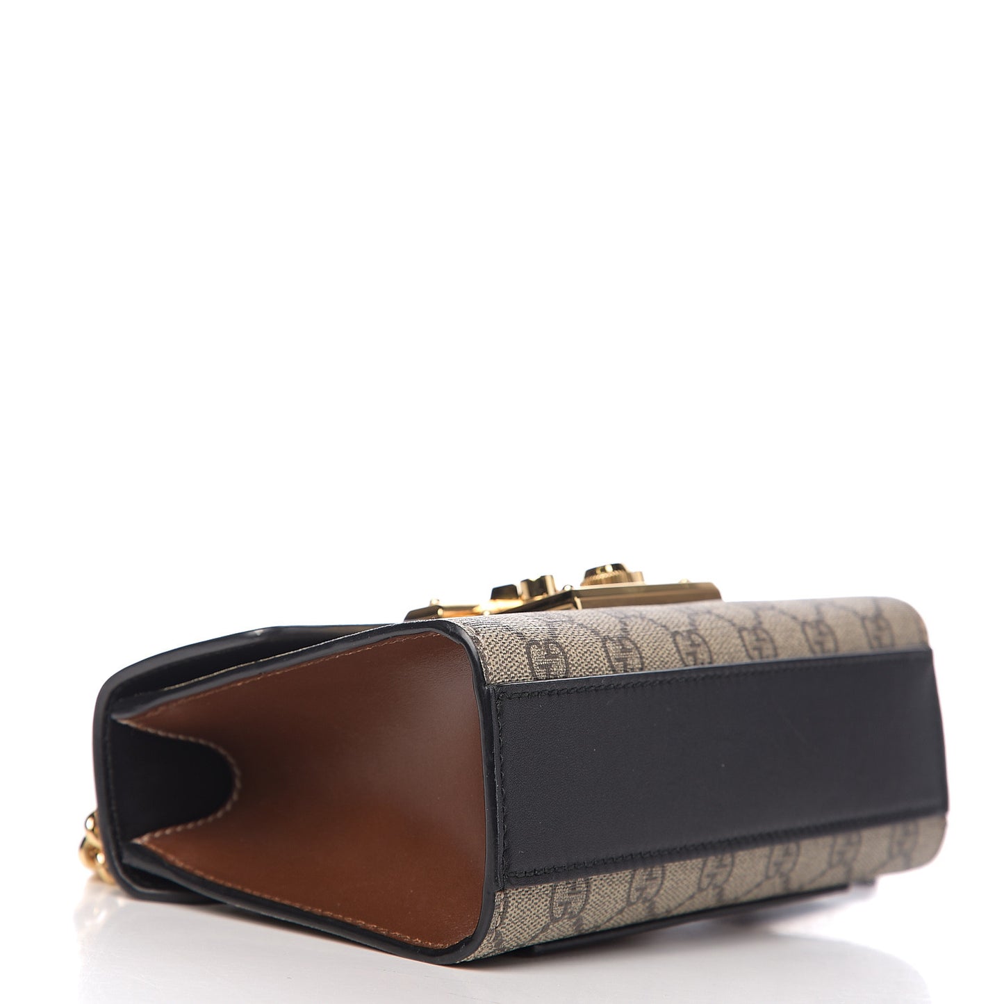 GG Supreme Monogram Calfskin Small Padlock Shoulder Bag Beige Black Cuir