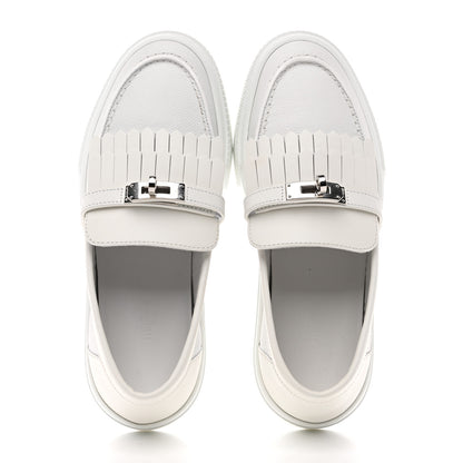Hermes Epsom Calfskin Game Slip On Fringe Sneakers 38 White 2 of 10