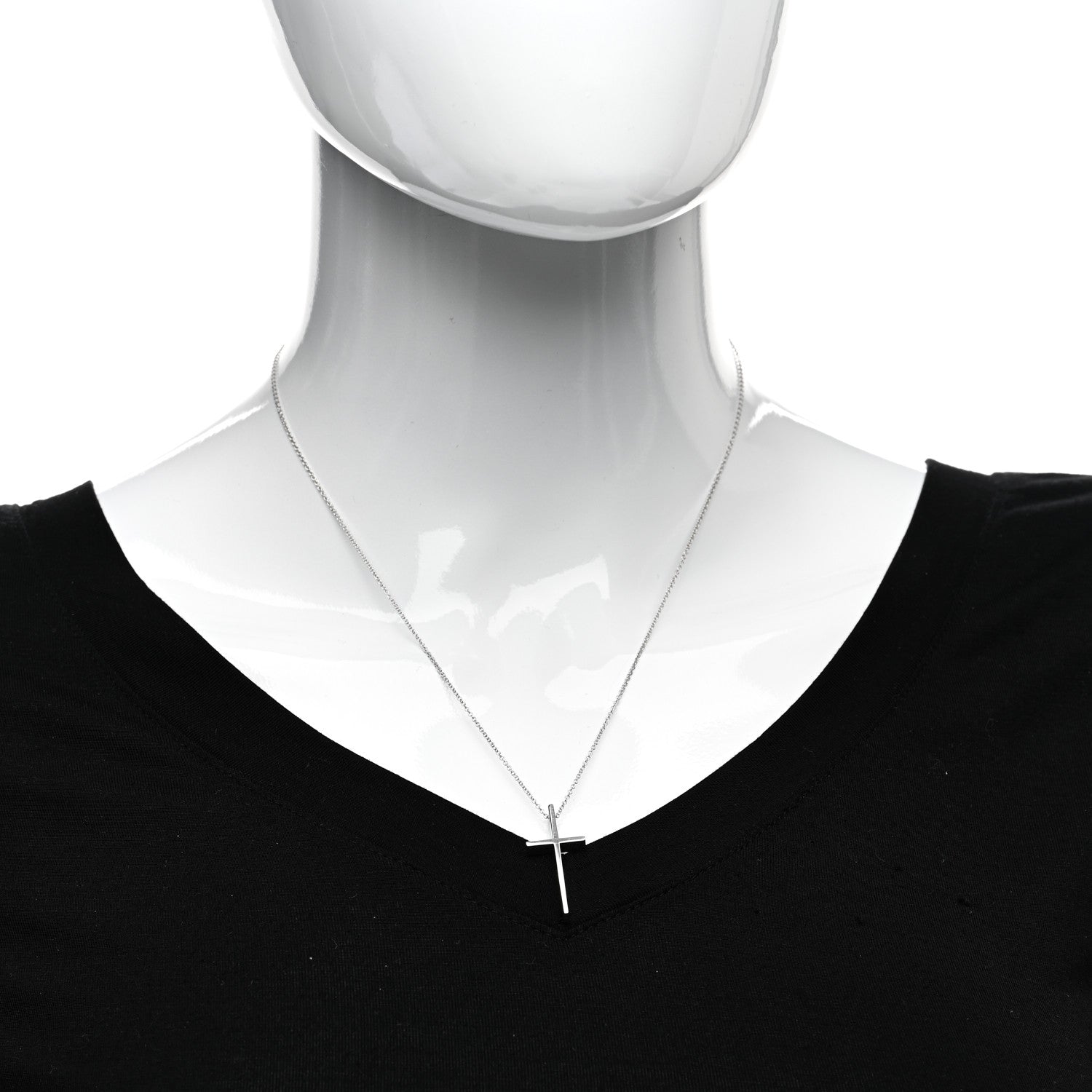 Tiffany 18K White Gold Metro Cross Pendant Necklace 2 of 4