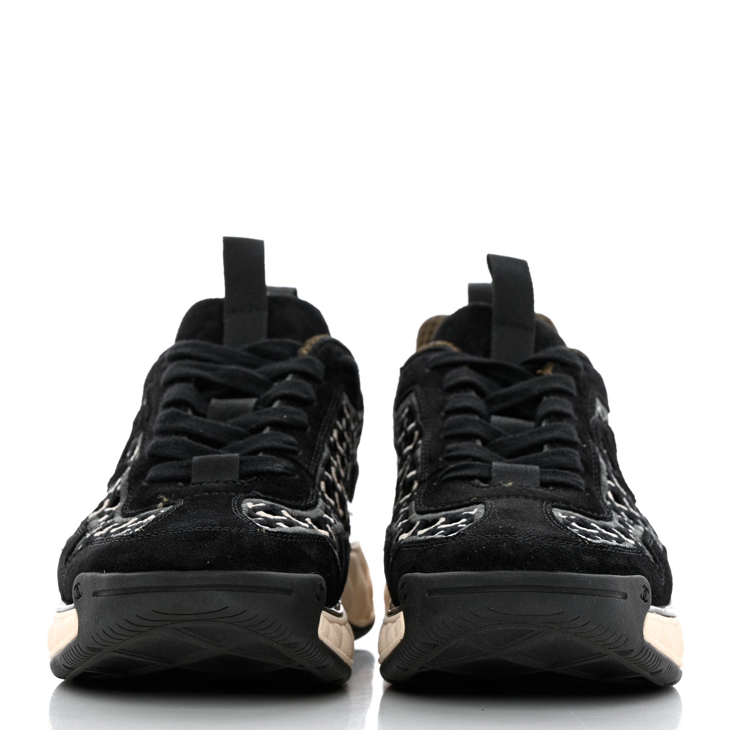 Chanel Suede Calfskin Embroidered CC Sneakers 38 Black 2 of 9