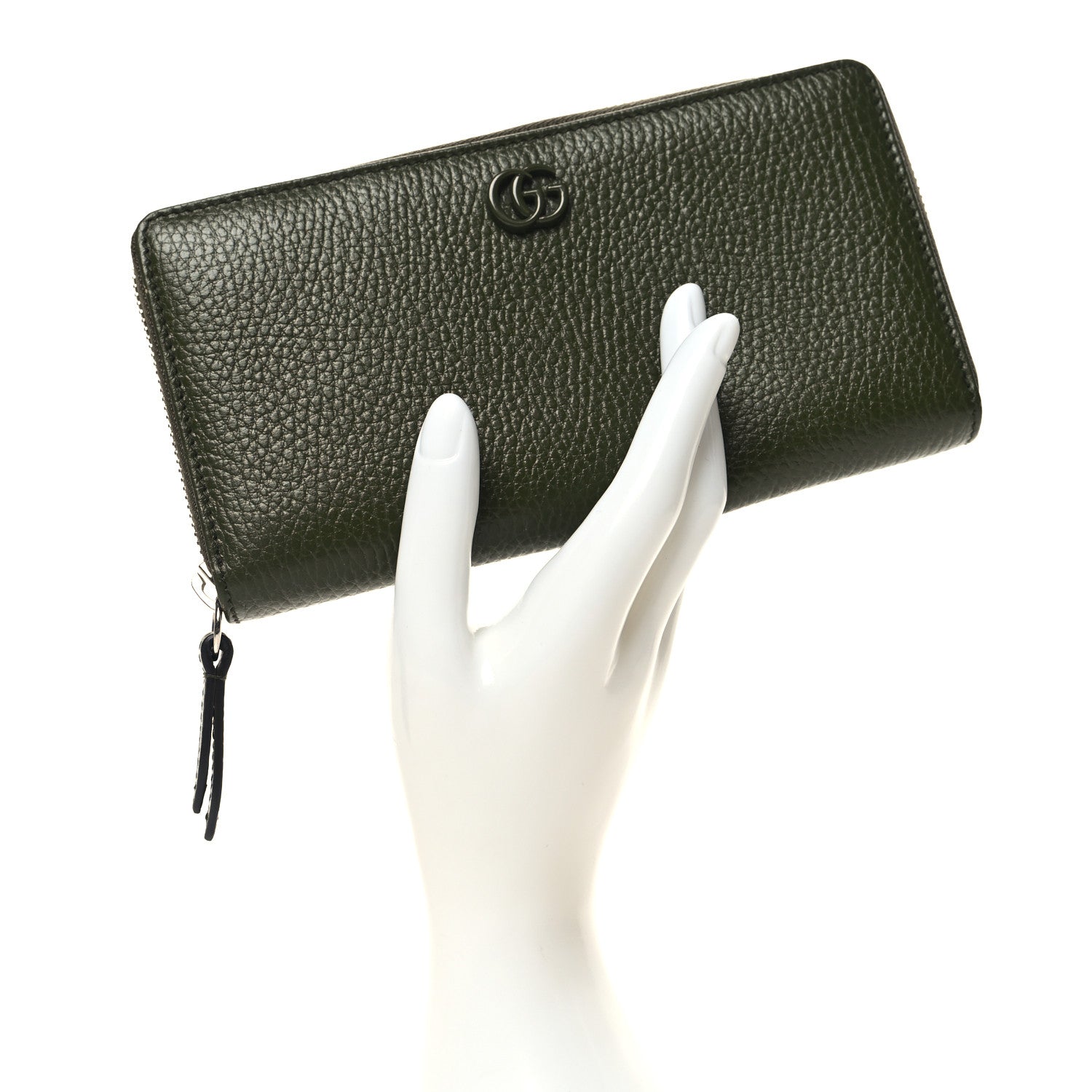 Gucci Dollar Calfskin Monochrome GG Marmont Zip Around Wallet Military Wood 2 of 9
