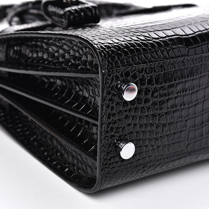 Saint Laurent Calfskin Crocodile Embossed Nano Sac De Jour Black 7 of 9