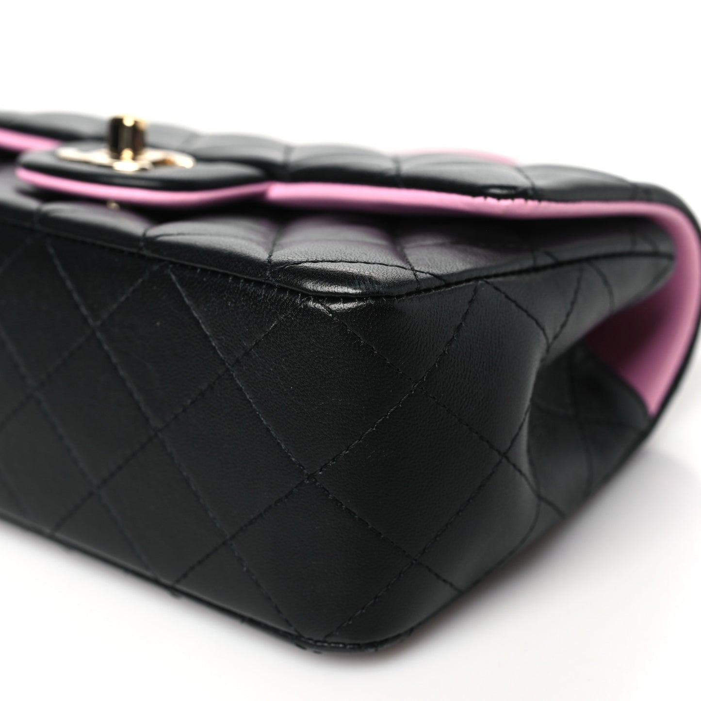 Lambskin Quilted Bi-Color Mini Top Handle Rectangular Flap Black Lilac