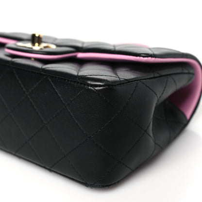Chanel Lambskin Quilted Bi-Color Mini Top Handle Rectangular Flap Black Lilac 10 of 10