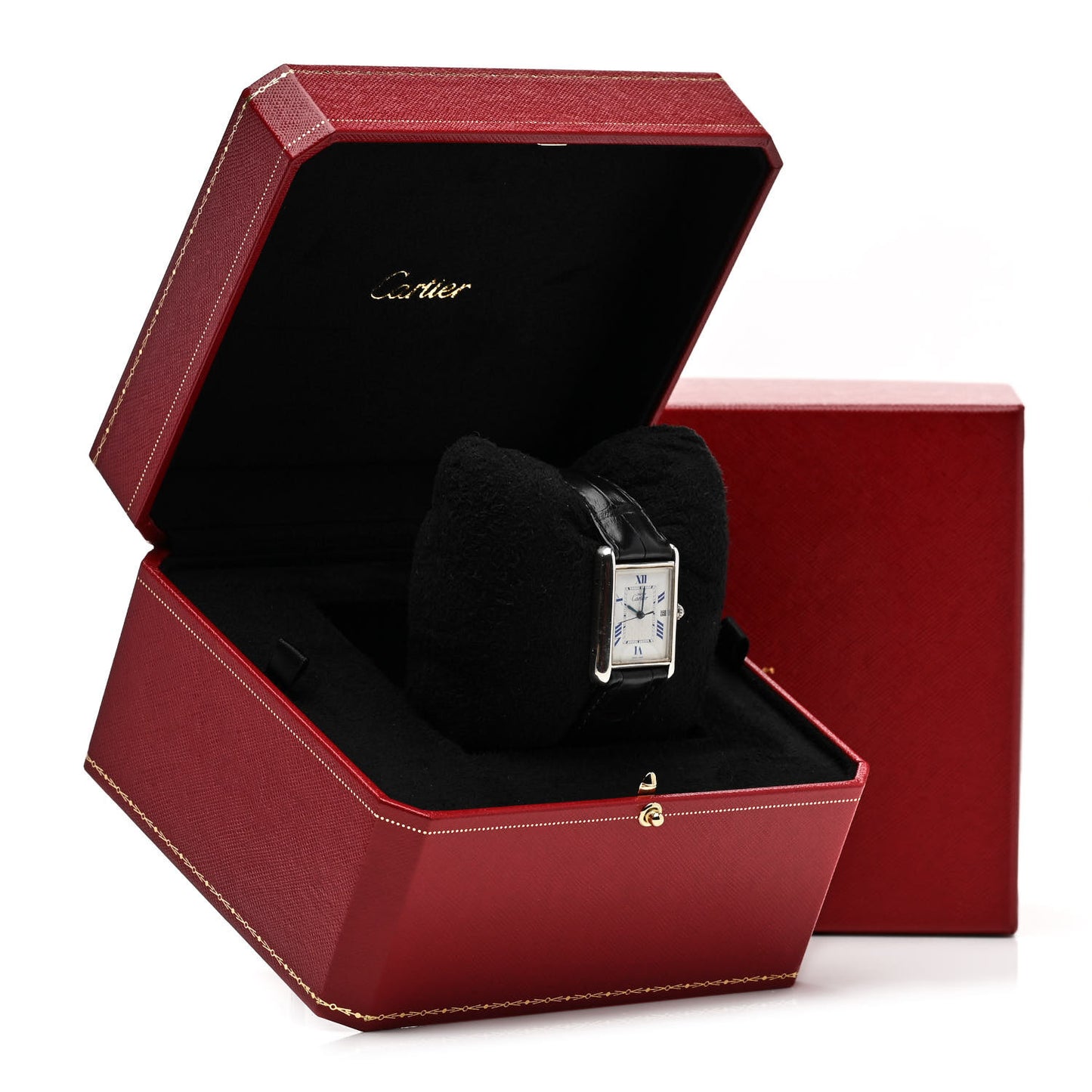 Sterling Silver Vermeil Alligator 25mm Must de Cartier Tank Quartz Watch