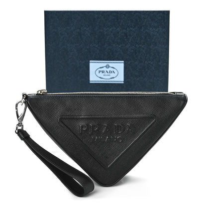 Prada Saffiano Cuir Triangle Logo Embossed Triangle Wristlet Black 8 of 8