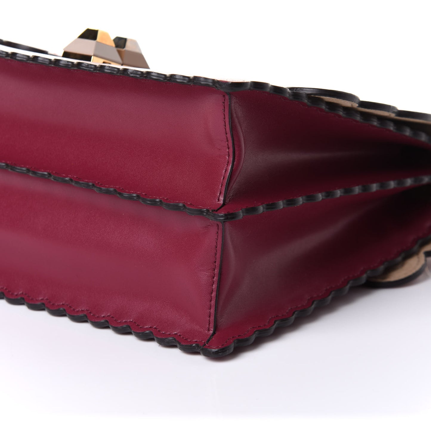 Vitello Liberty Scalloped Studded Kan I Shoulder Bag Black Cherry