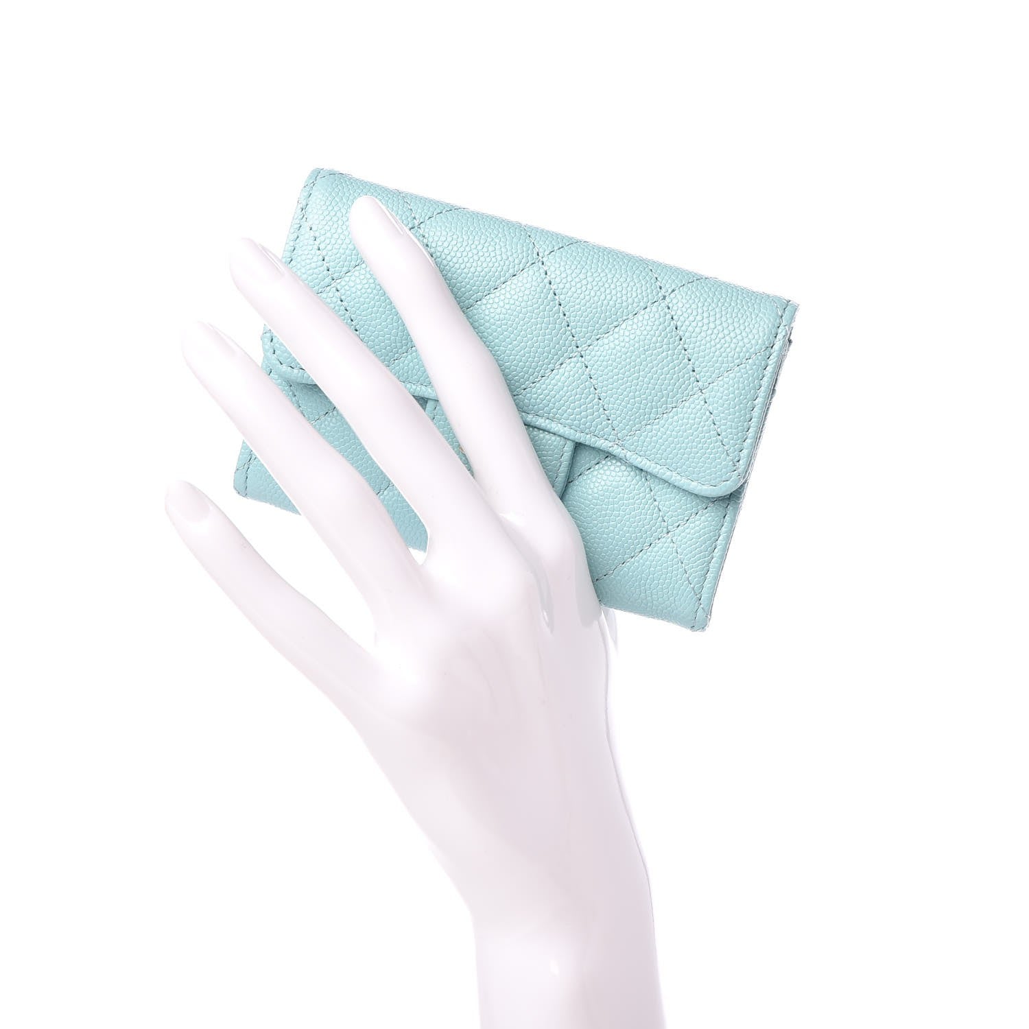 Chanel Caviar Quilted Card Holder Light Blue 2 of 9