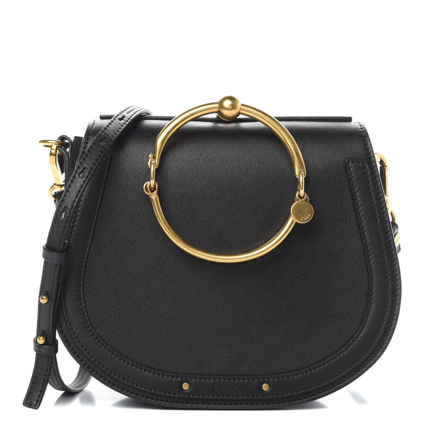 Calfskin Suede Medium Nile Bracelet Bag Black