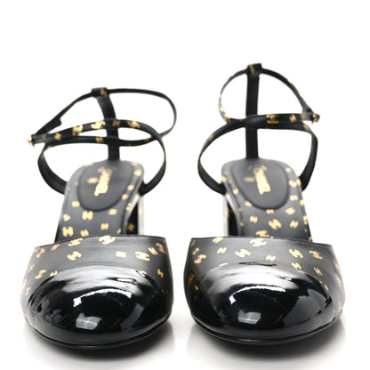 Chanel Printed Lambskin Patent Calfskin CC Slingbacks 41 Black Gold 2 of 9