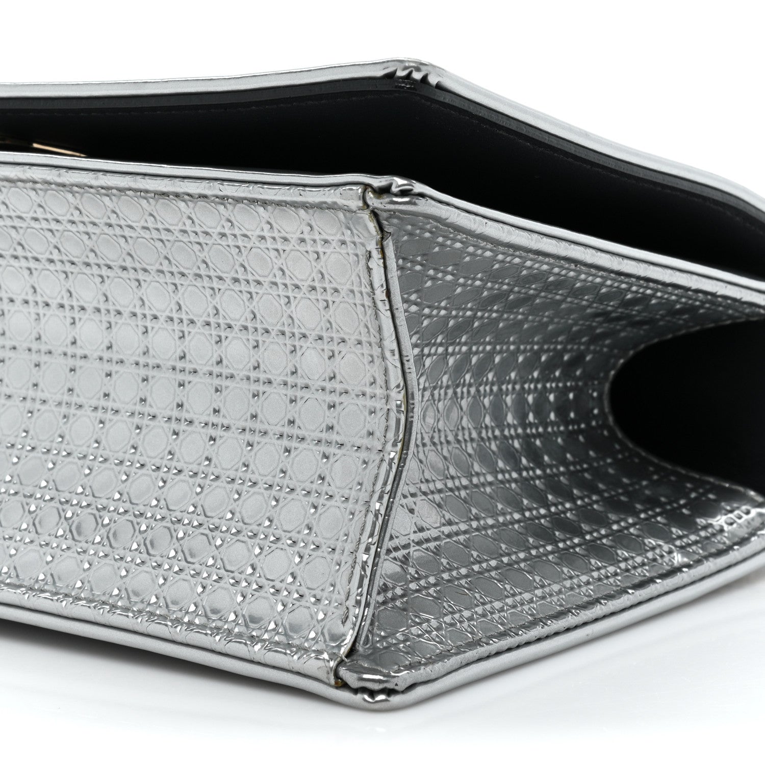 Christian Dior Metallic Patent Micro-Cannage Small Diorama Flap Bag Silver 8 of 17