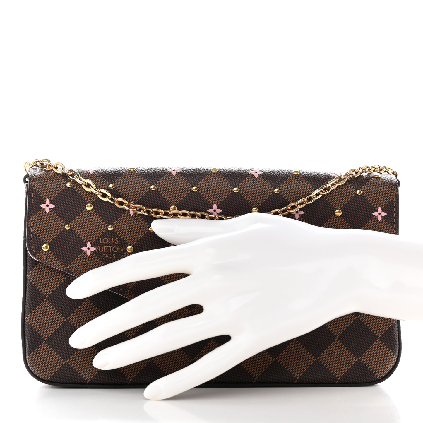 Damier Ebene Studded Pochette Felicie Chain Wallet