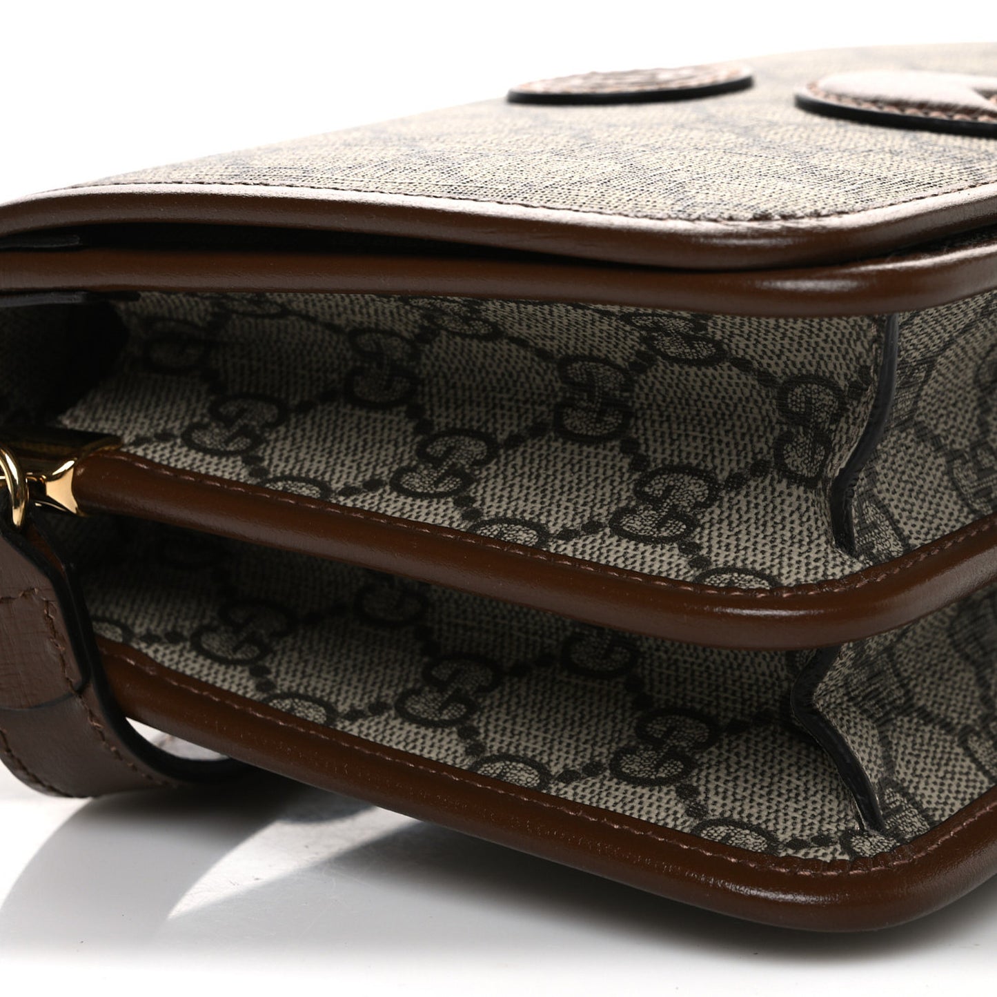 GG Supreme Monogram Azalea Calfskin Mini Retro Interlocking G Flap Shoulder Bag Beige Ebony Brown Sugar