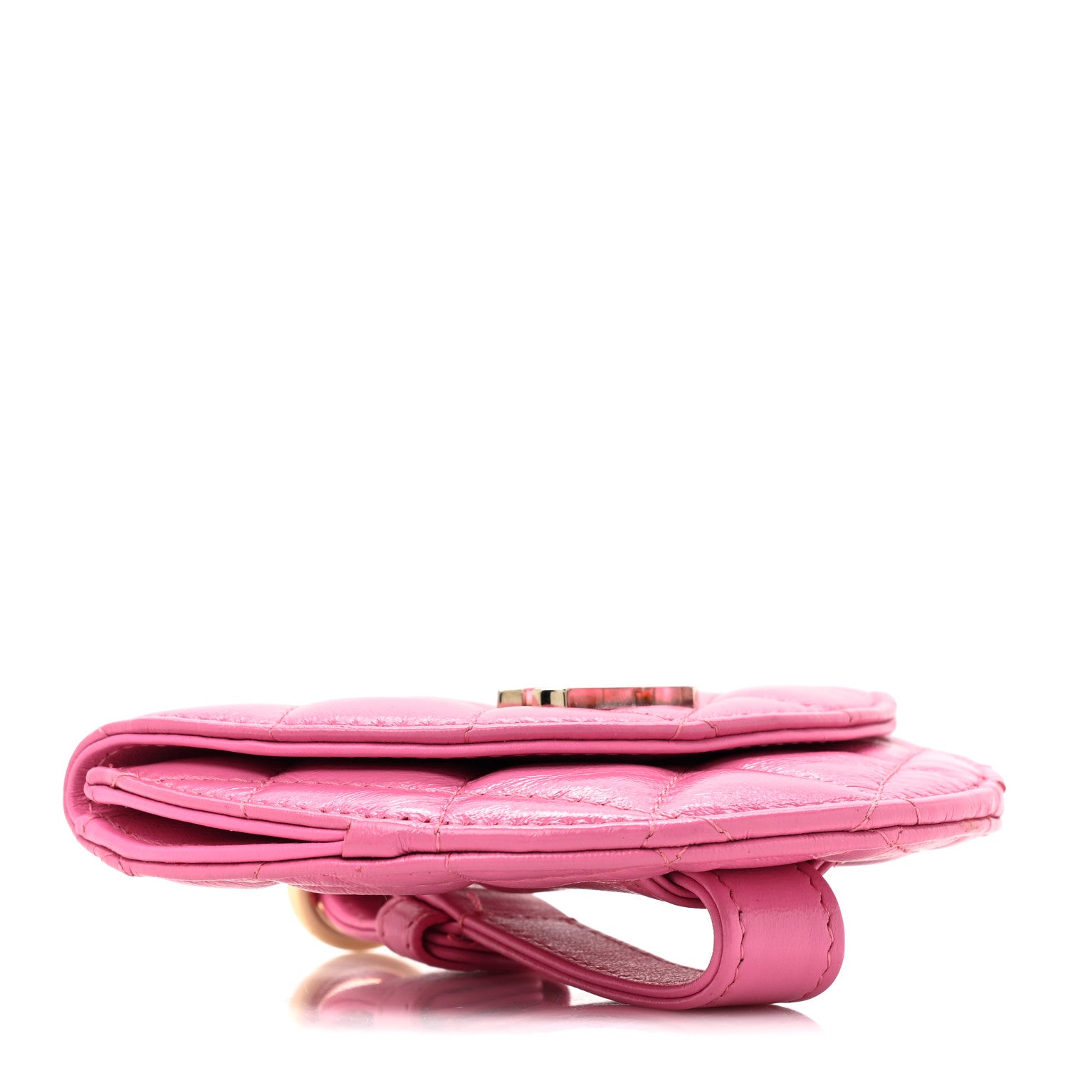 Chanel Shiny Crumpled Lambskin Flap Coin Purse Bracelet Pink 4 of 9