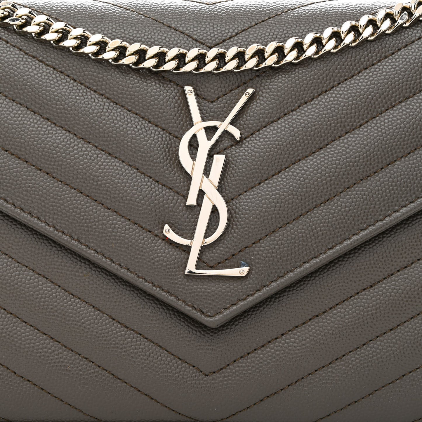 Grain De Poudre Matelasse Chevron Monogram Chain Wallet Fog