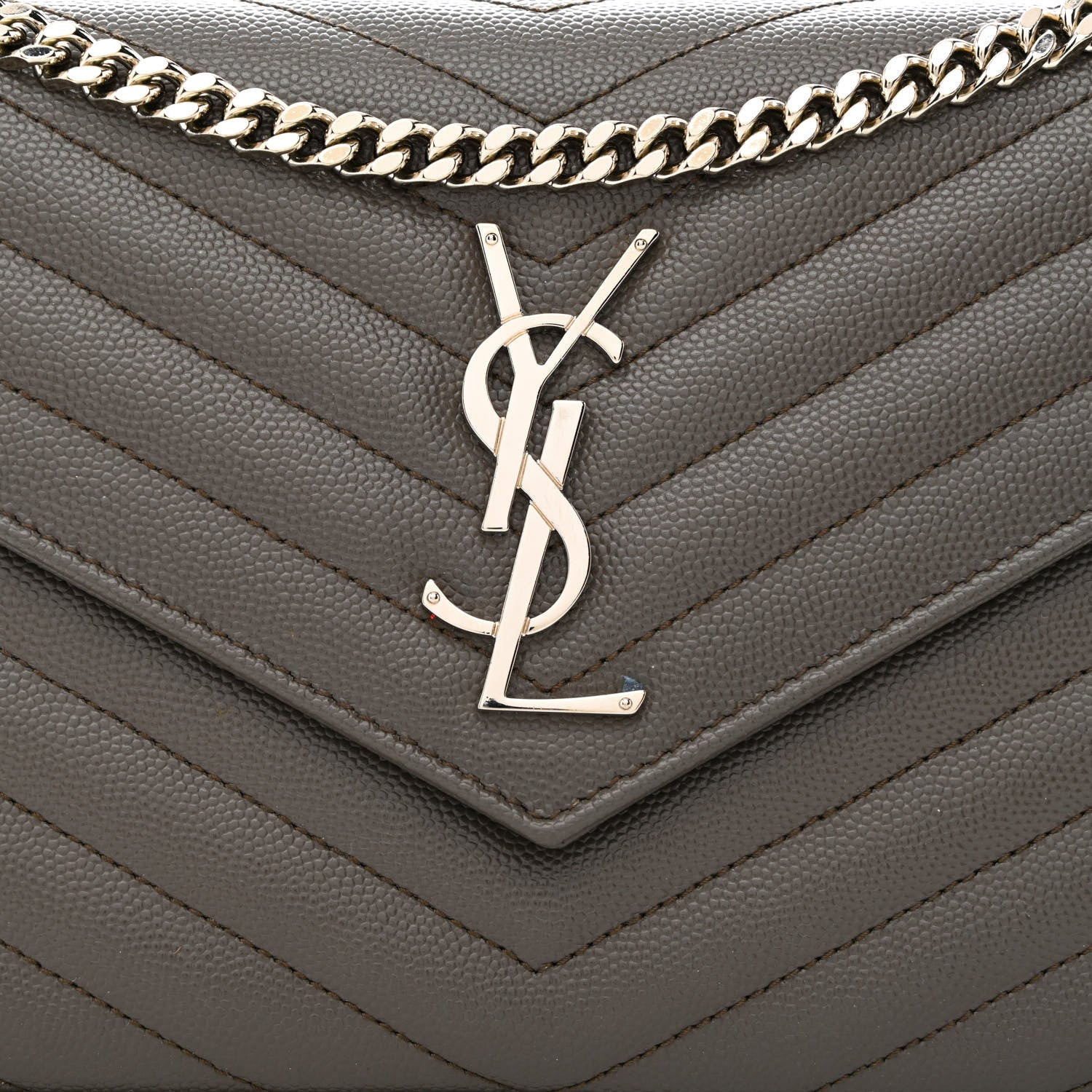 Saint Laurent Grain De Poudre Matelasse Chevron Monogram Chain Wallet Fog 8 of 11